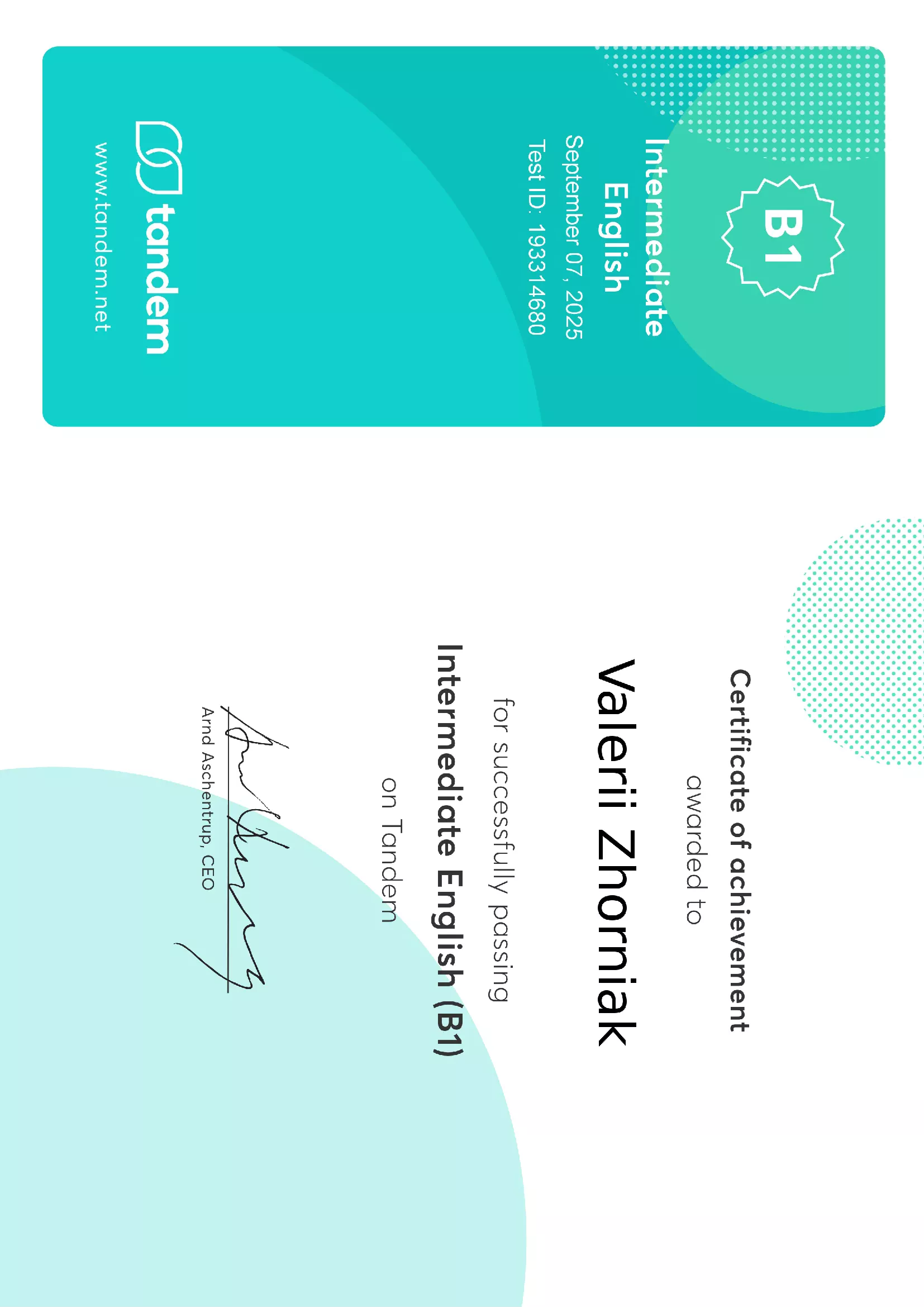 Certificate Intermediate level (B1)